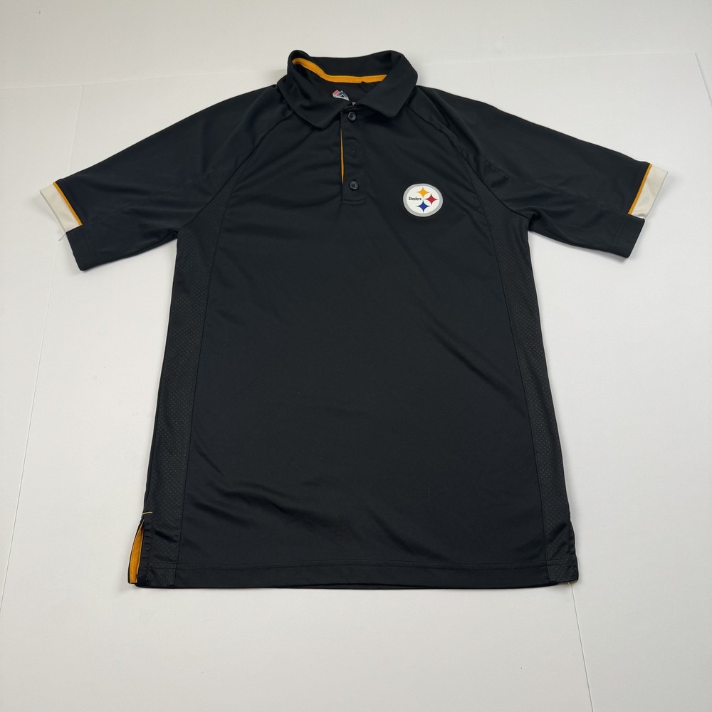 Pittsburgh Steelers Polo Shirt Mens Medium NFL Football Majestic Cool Base
